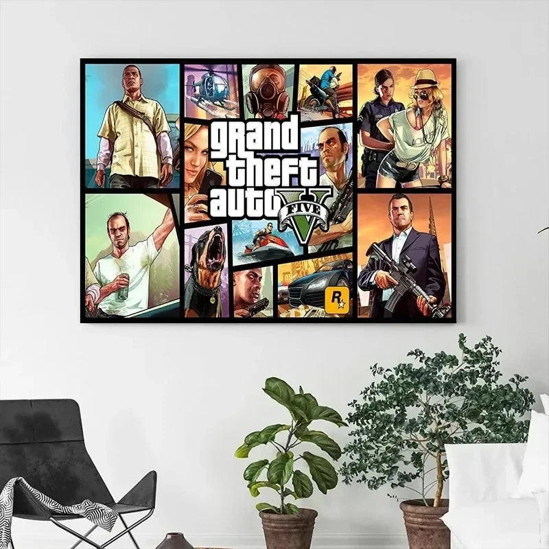 Canvas Painting Wall Picture Print Modern Video Game Grand Theft Auto Poster For Gamer Living Room Home Decor Frameless