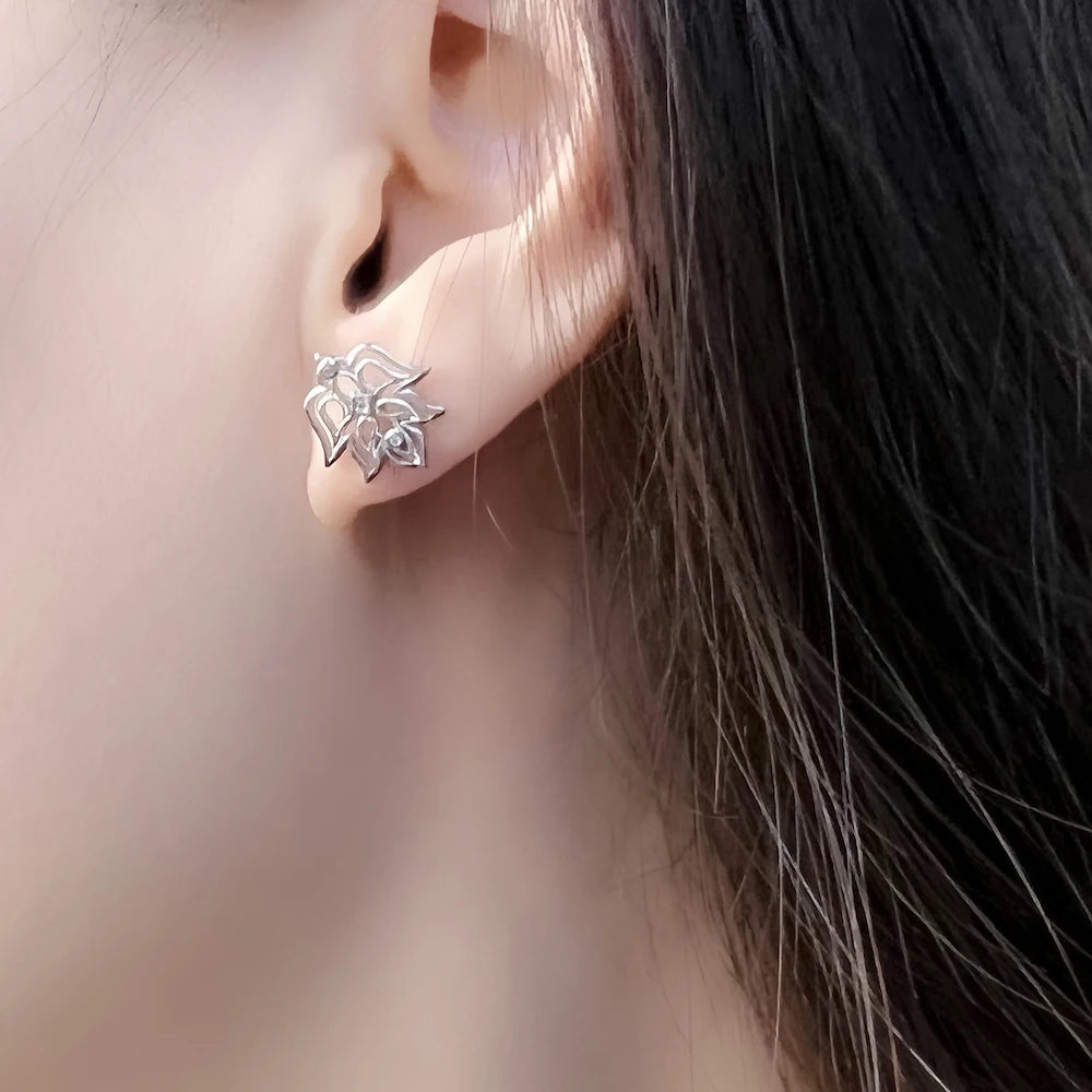 Lotus Flower Ornaments Stud Earrings Europe Style Fine Jewerly For Women Gift In 925 Sterling Silver