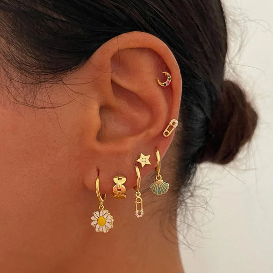 JINFU Gold Plated Earrings Set For Women Boho Style CZ Zircon Women's Clip Stud Dangle Hoop Earrings 2022 Jewelry Wholesale