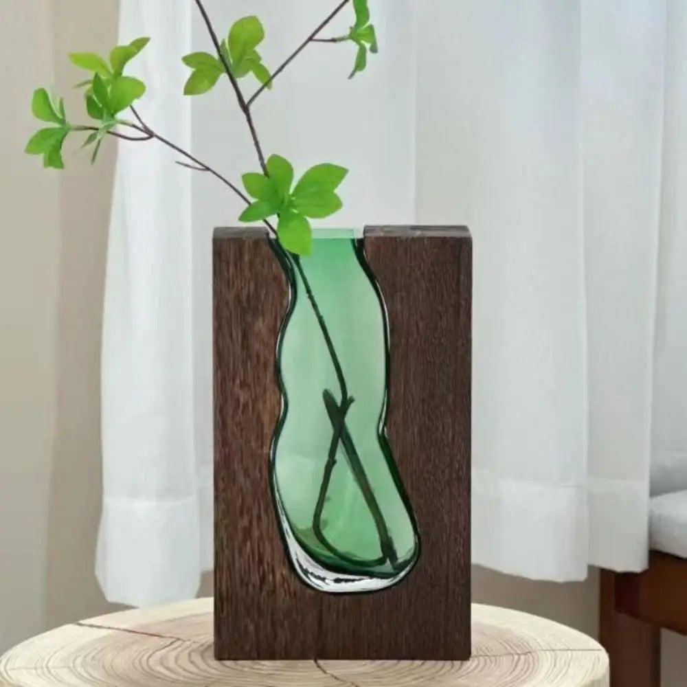 Flower Arrangement Bottle Wooden Glass Vase Creative Modern Hydroponic Flower Holder Exquisite Transparent Flower Pot Homestay