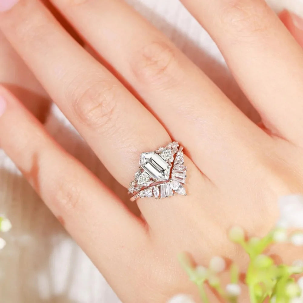 Trumium Genuine 925 Sterling Silver Hexagonal Zircon Luxury Rings For Women Flower Branch Vine Ring Wedding Fine Jewelry