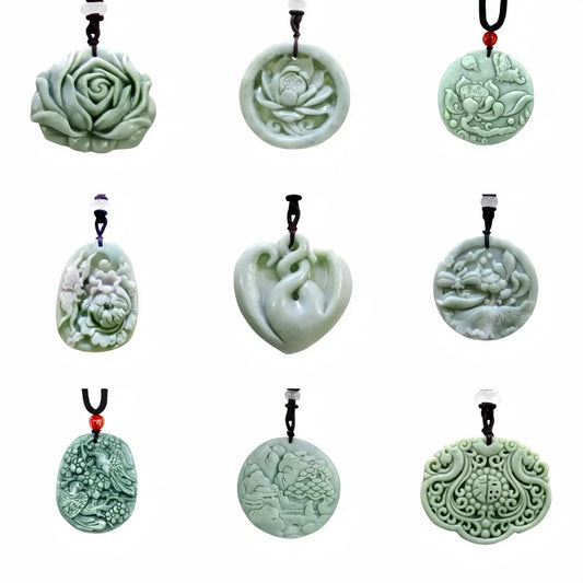 Light Green Natural Jade Flower Heart Pendant Necklace Real Jewellery Carved Gemstone Fashion Charm Amulet Gifts for Women Men