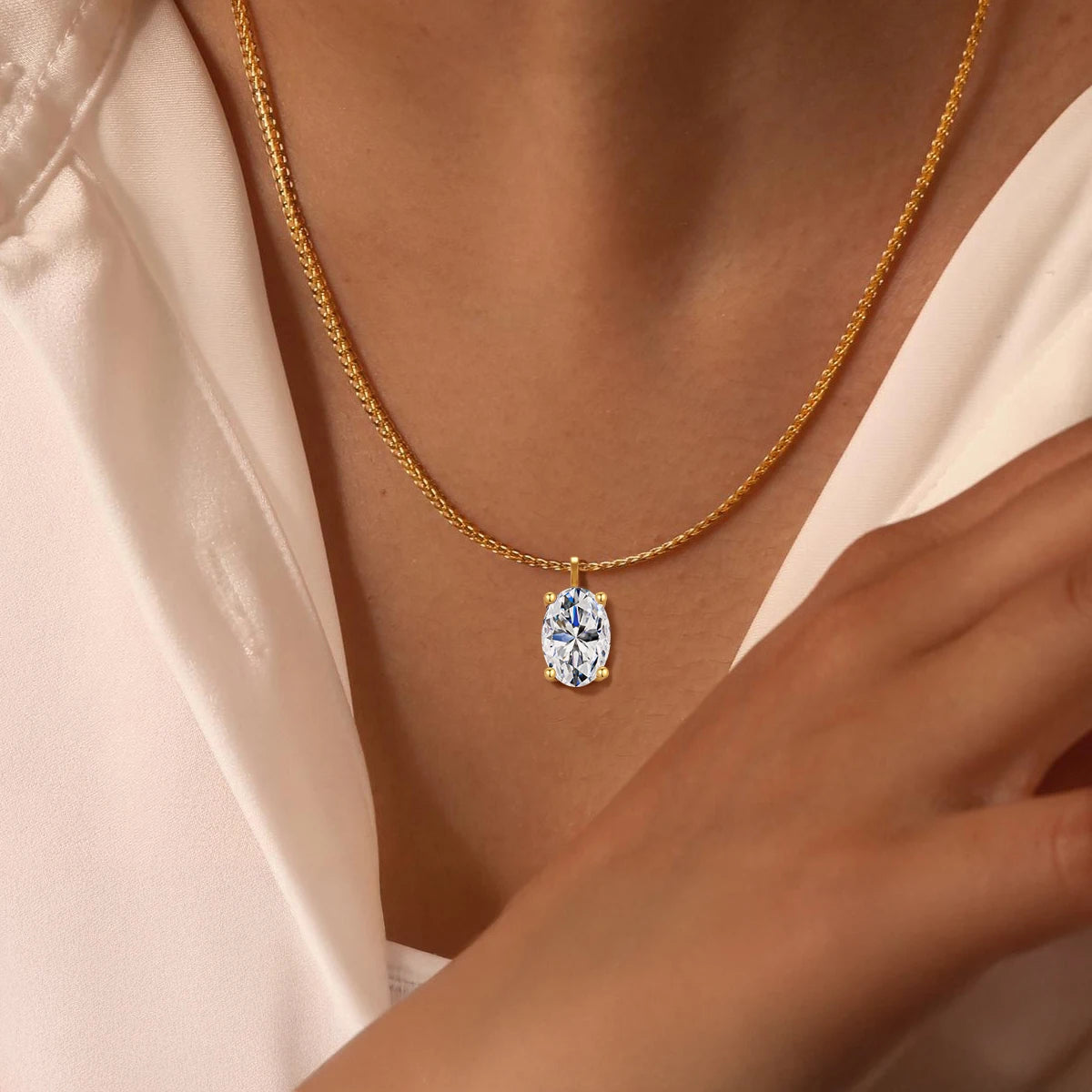 Oval Cut Moissanite Diamond Pendant 14K Gold for Women 2CT 3CT D VVS1 100% Au585 Necklaces for Anniversary Gifts Classic Jewelry