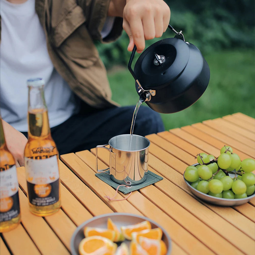 Camping Water Cup with Foldable Handle Tea Beer Coffee Mug Stainless Steel Portable Camping Cup for Outdoor Use