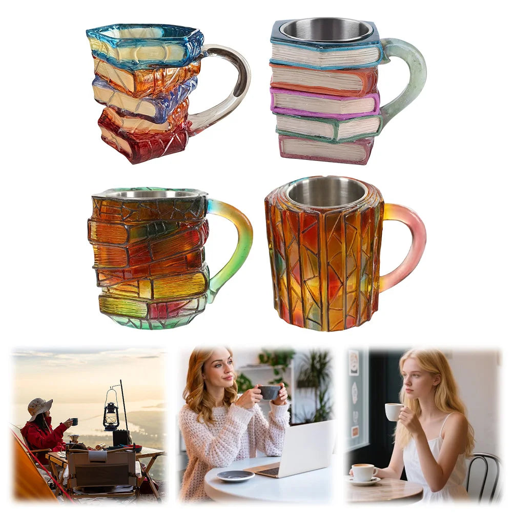 3D Painted Book Mug Wear Resist Unique Handmade Drink Cup Multi-Purpose Novelty Water Mug for Beer Wine Juice Tea Coffee
