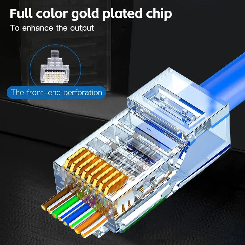 50PCs 100PCs Cat6 Connector RJ45 Connector Network Unshielded RJ45 Perforated Crystal Head Network Cable