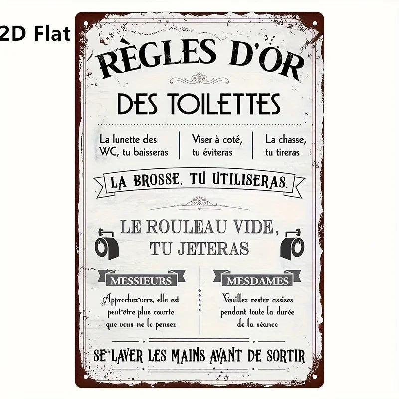 Fun French Quotes for Home Decoration - Toilet Sign "Toilet Rules" Humorous Bathroom Wall Decoration, Perfect Room Decoration.