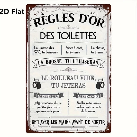 Fun French Quotes for Home Decoration - Toilet Sign "Toilet Rules" Humorous Bathroom Wall Decoration, Perfect Room Decoration.