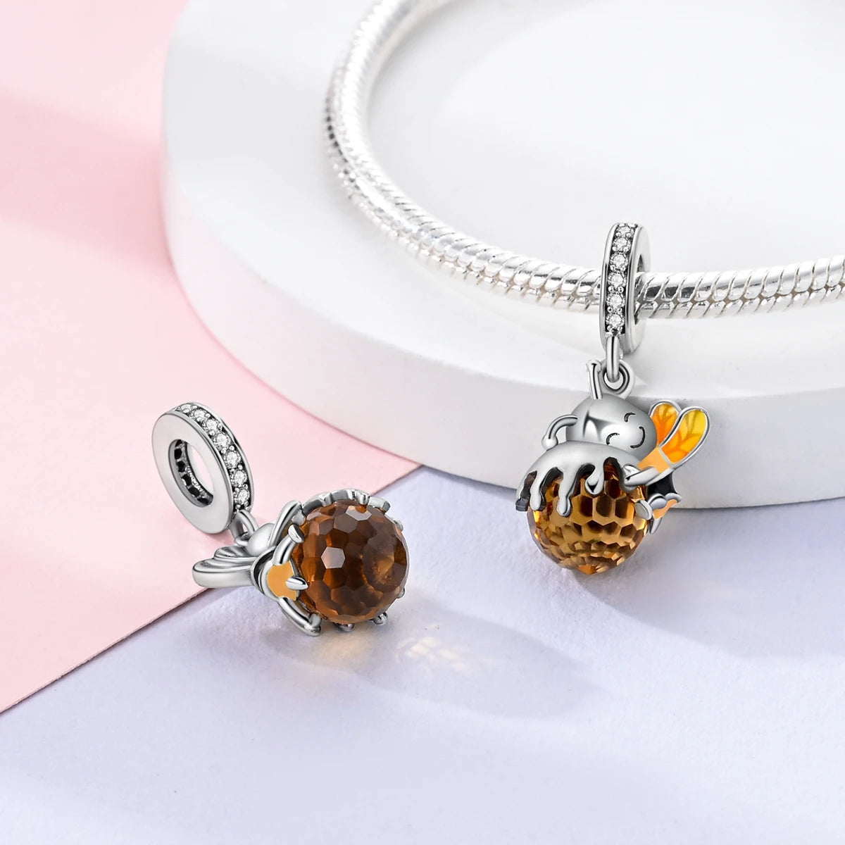 Original Charms 925 Silver Plated Bee Moon Star Pendant Fit Bracelet Making For Woman Fashion Jewelry