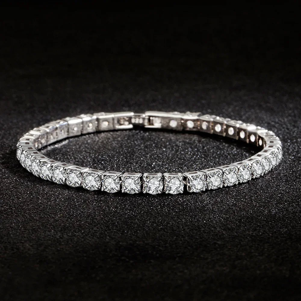 S925 Sterling Silver Bracelet Zirconia Tennis Ball Women Fashion Simple Engagement Wedding Charm Jewelry 4mm 16-20cm