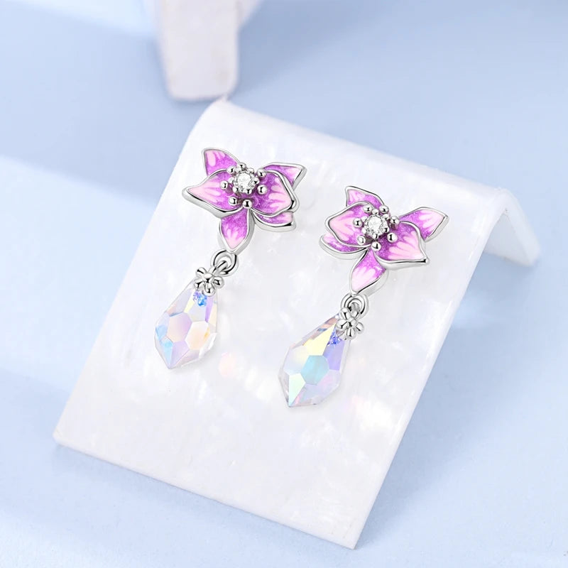 New 925 Sterling Silver Earrings Pendant Simple Shiny Flower Pearl Zircon Wedding Women Jewelry Gift