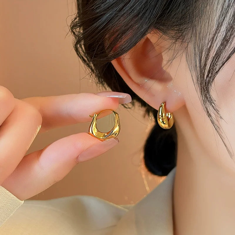 925 Sterling Silver Hoops Earrings for Women Fashion Simple Chunky Round Circle Drop Earring Prevent Allergy Jewelry Party Gifts