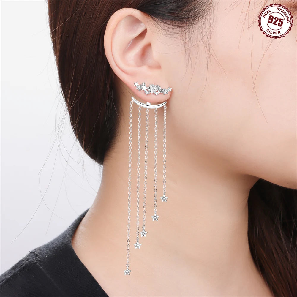 925 pure silver Purple Star Shining 1 pair of 2-wear fringed stud earrings, elegant and high-quality women's earrings, suitable