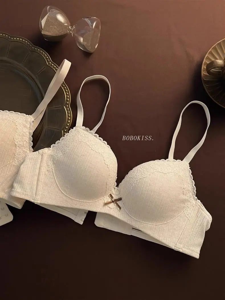 Lace Edge Sexy Lingerie Women's Small Breasts Gather No Wire Anti-Sag Bra Set