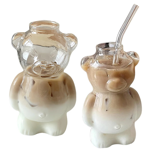 Cartoon Bear Shaped Coffee Mug Novelty Juice Glass Drinkware Bear Shaped Glass Cup Beverage Glasses for KTV Bar Club Parties