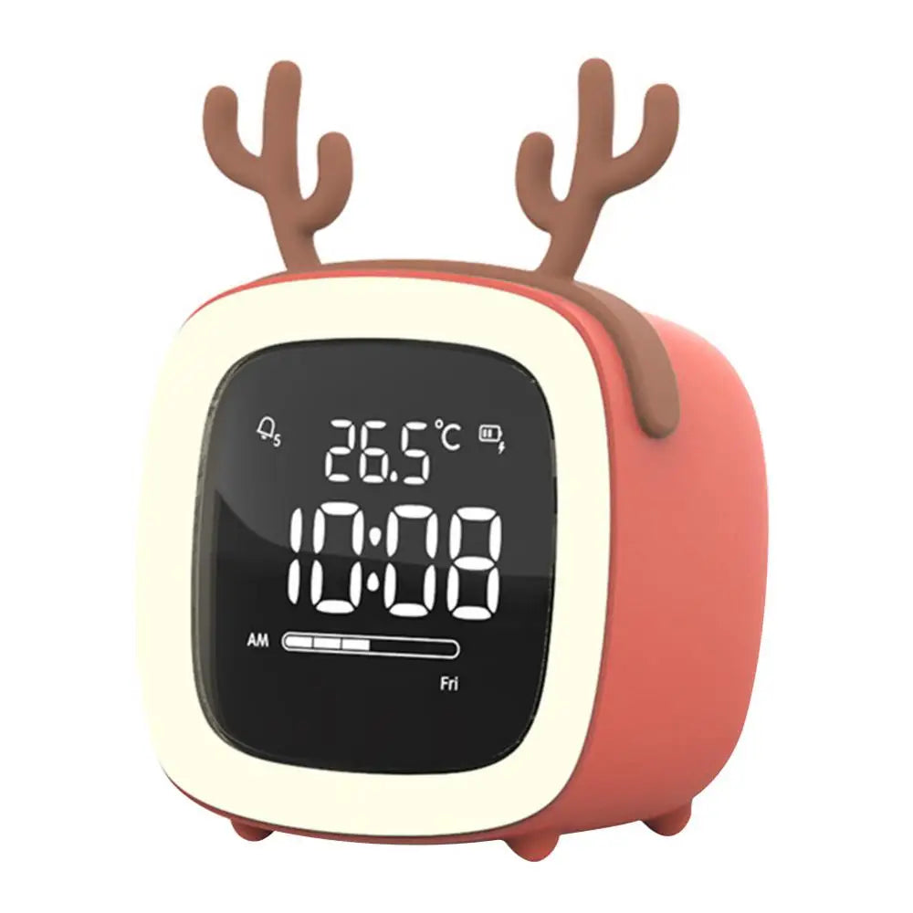 Cartoon Rabbit Deer Ear Alarm Clock Rechargeable Digital Display LED Nigh Light Table Clock Wall Clock Living Room LED Clock