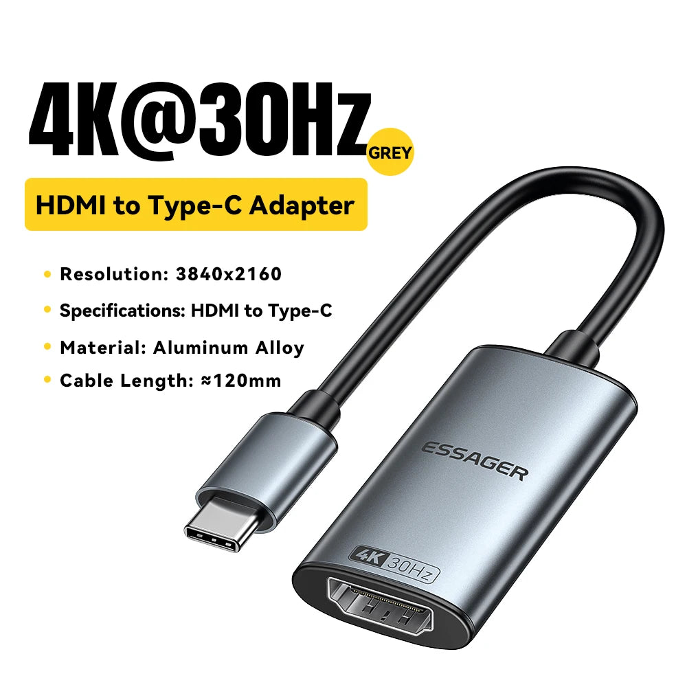 Essager HDMI-Compatible to USB C Adapter 8K@60Hz 4K@120Hz/144Hz for iPhone  15 MacBook Pro iPad High-Speed HD TV Cable Converter