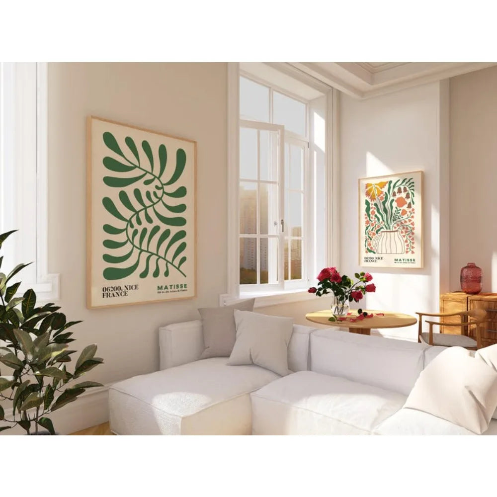 2 Frameless Matisse Flowers,Bohemian Floral Art,Bedroom Wall Decor,Living Room Prints,Exhibition Mid-century Modern Art Prints