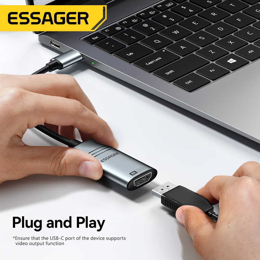 Essager HDMI-Compatible to USB C Adapter 8K@60Hz 4K@120Hz/144Hz for iPhone  15 MacBook Pro iPad High-Speed HD TV Cable Converter