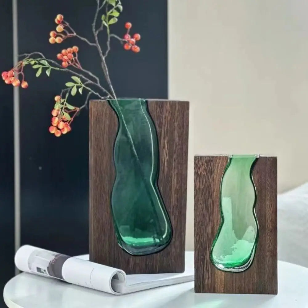 Flower Arrangement Bottle Wooden Glass Vase Creative Modern Hydroponic Flower Holder Exquisite Transparent Flower Pot Homestay
