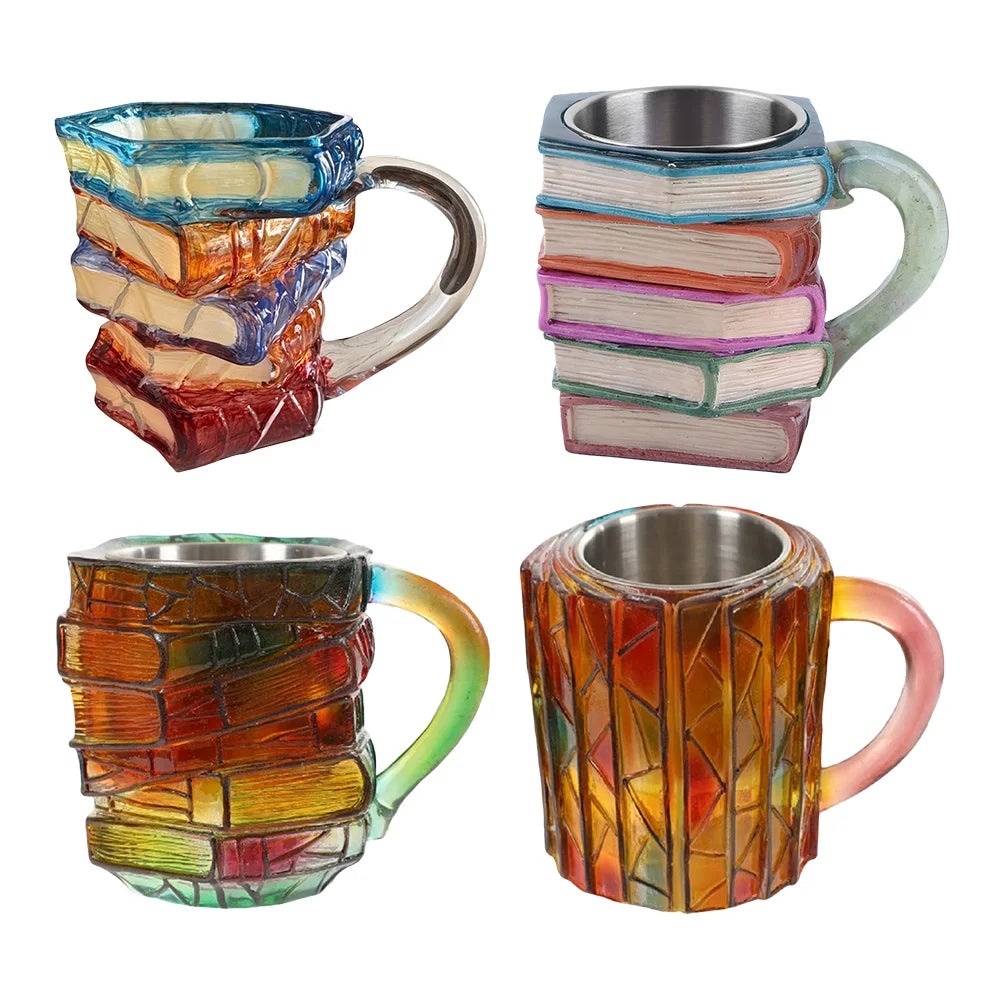 3D Painted Book Mug Wear Resist Unique Handmade Drink Cup Multi-Purpose Novelty Water Mug for Beer Wine Juice Tea Coffee