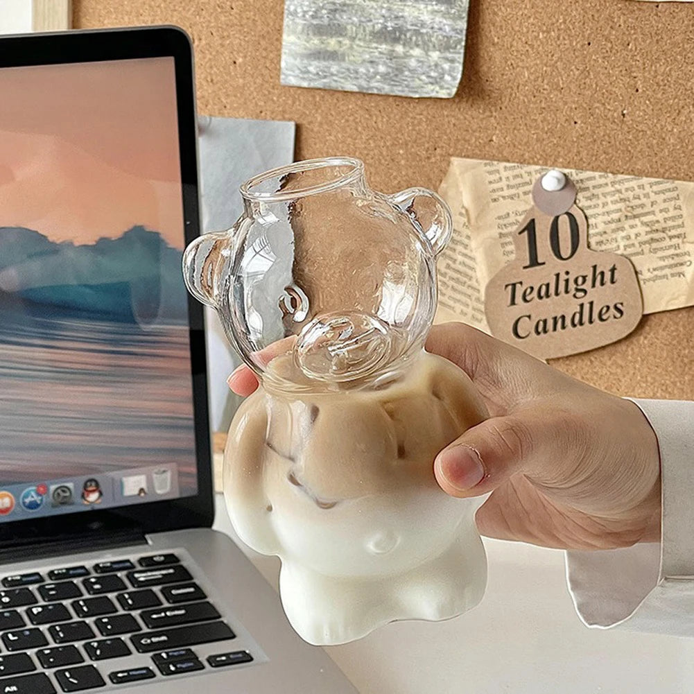 Cartoon Bear Shaped Coffee Mug Novelty Juice Glass Drinkware Bear Shaped Glass Cup Beverage Glasses for KTV Bar Club Parties