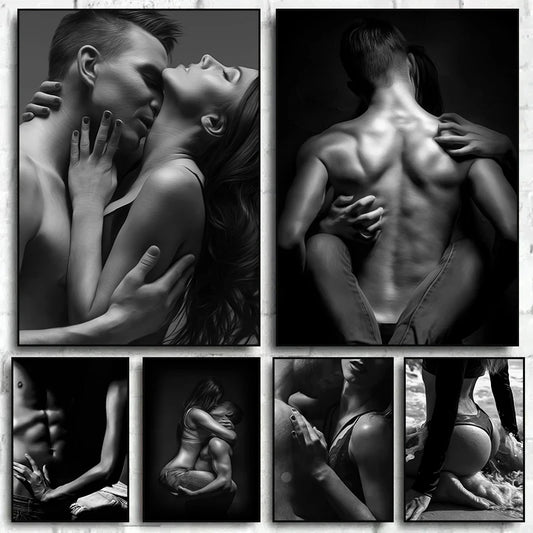 Black and White Romantic Lovers Couple Fall in Love Posters Canvas Paintings Portrait Wall Art Mural Home Bedroom Bathroom Decor