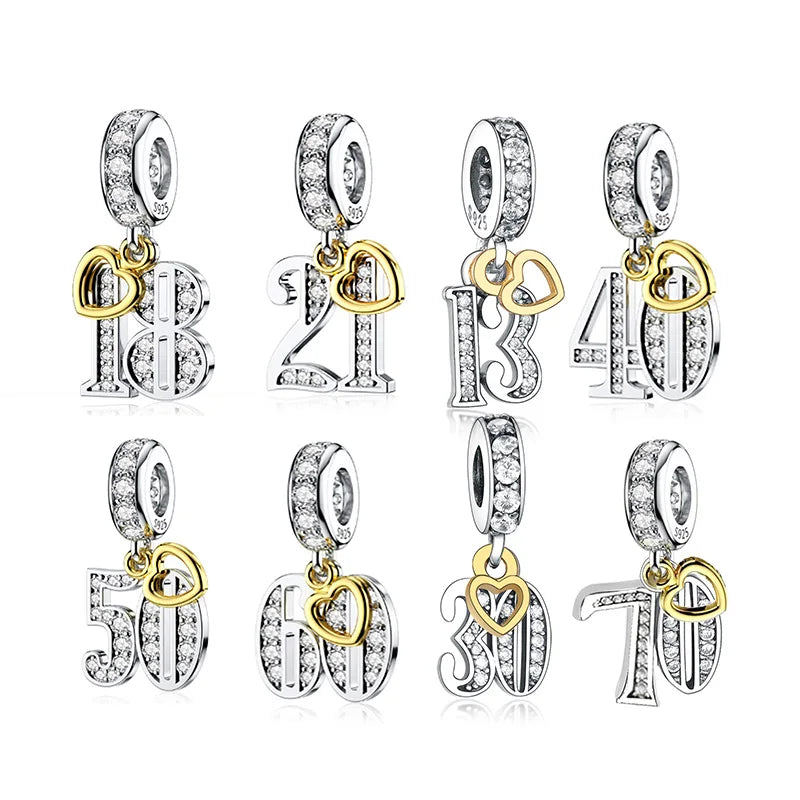 FC Jewelry Fit Original Charm Bracelet 925 Silver 18th 30th 40th Birthday Number Rose Flower Bead For Making Daughter Berloque