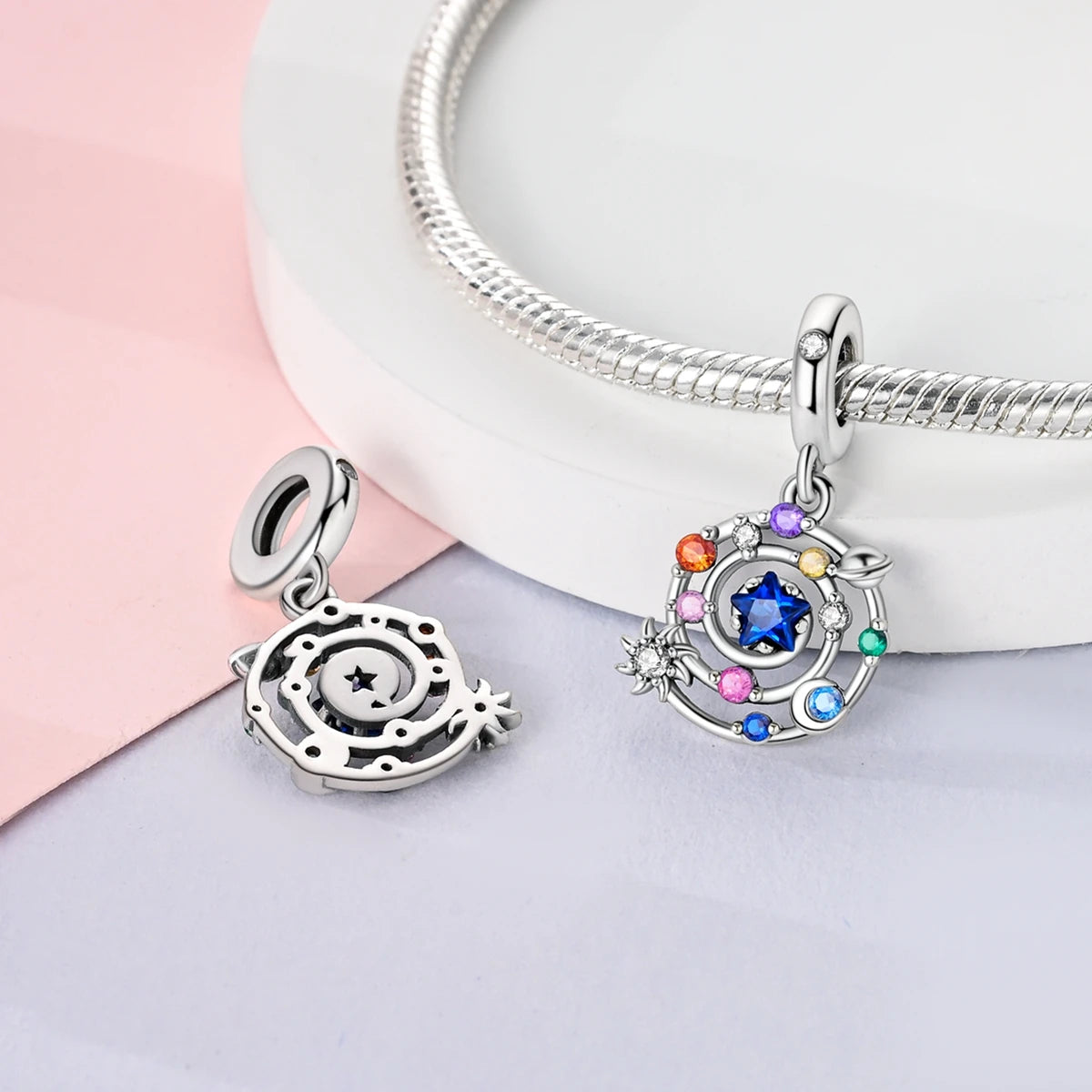 Original Charms 925 Silver Plated Bee Moon Star Pendant Fit Bracelet Making For Woman Fashion Jewelry