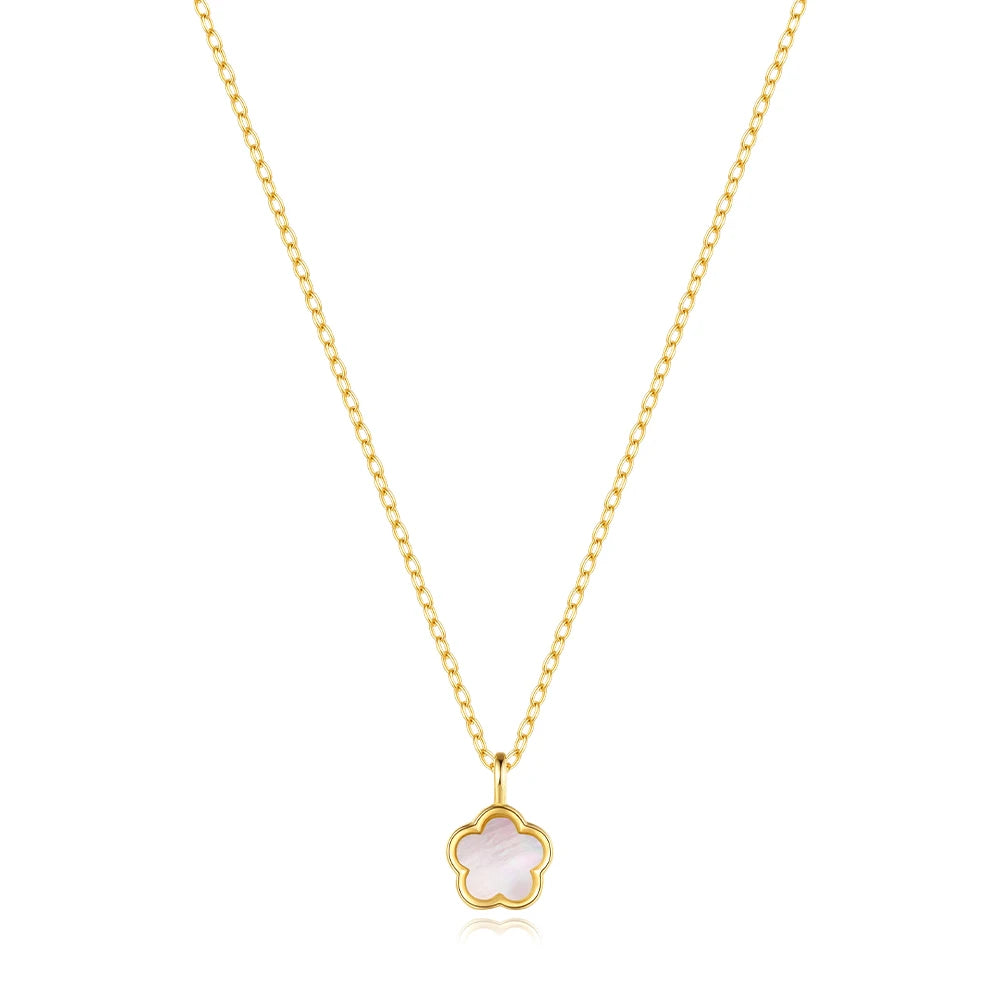 LENNIK 100% 925 Sterling Silver Women necklace plated with Exquisite five petal flower hollowed out white shell zircon plata 925