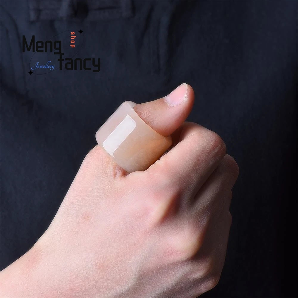Natural Golden Silk Jade Wrench Men's Ring Simple Exquisite Best Selling Fashion Luxury Fine Jewelry Holiday Gift Handicraft