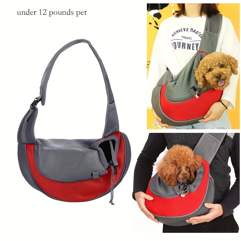 Portable Mesh Breathable Pet Shoulder Bag, Crossbody Cat and Dog Luggage, Small Chest Backpack for Travel and Walking