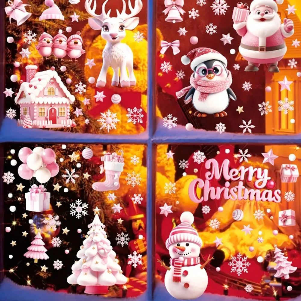 Christmas Festive Window Clings 9 Sheets/110pcs Merry Christmas Stickers for Glass Windows - Snowflake, Reindeer, Santa