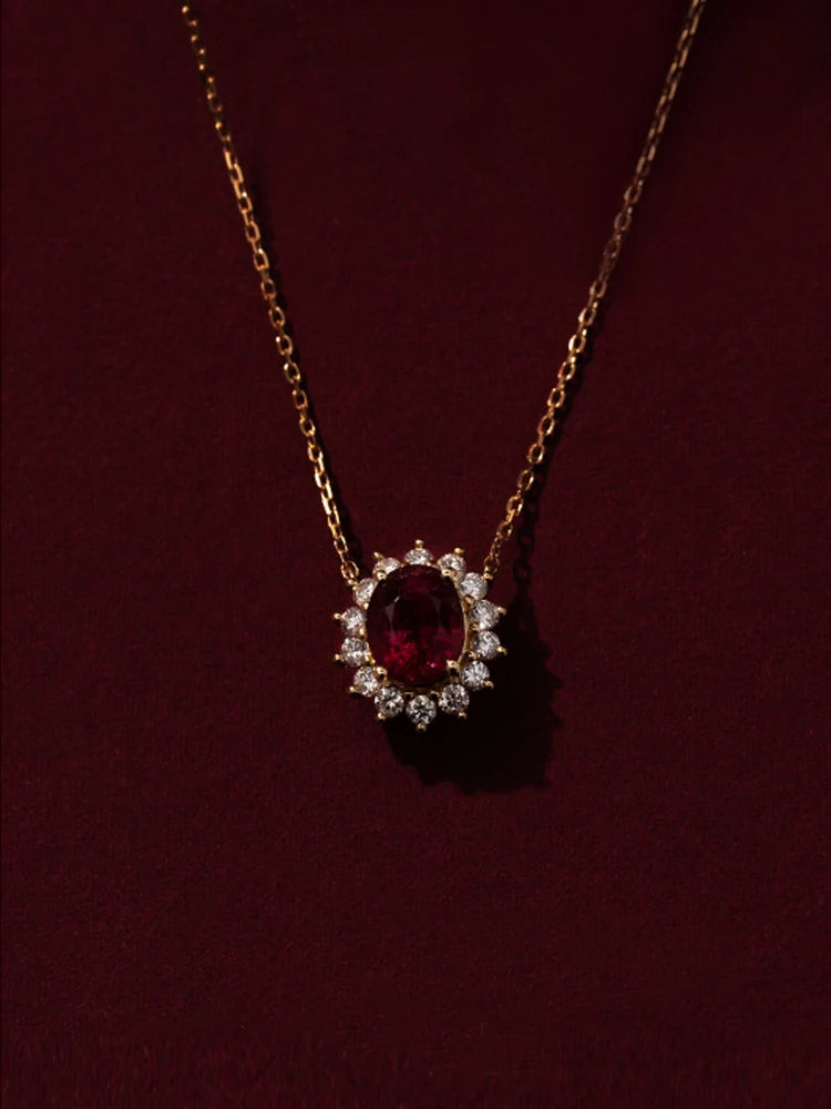 Metiseko 925 Sterling Silver Ruby Colour Chain Necklace Garnet Red Cubic Zirconia Retro Style Necklace Waterproof for Women