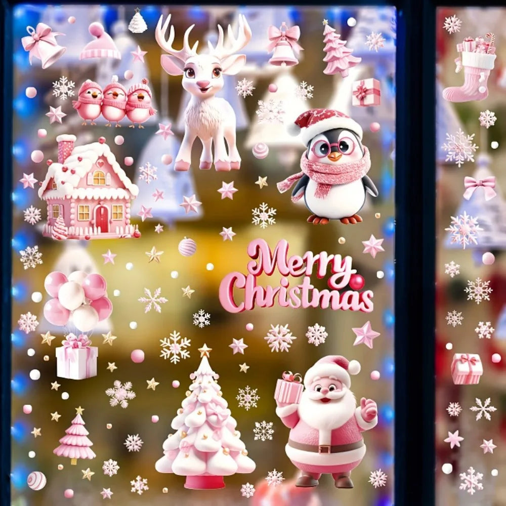 Christmas Festive Window Clings 9 Sheets/110pcs Merry Christmas Stickers for Glass Windows - Snowflake, Reindeer, Santa