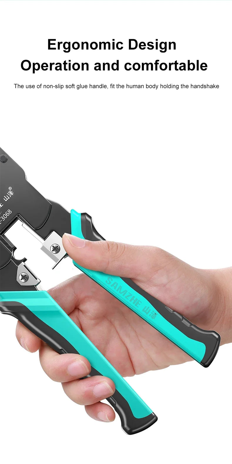 SAMZHE RJ45 Crimp Plier Pass Through Crimper Stripper Cutter for Cat7 Cat6 Cat5e 8P8C Modular Connector Ethernet Wire Tool