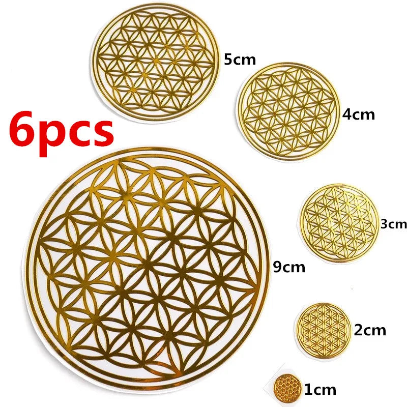 6PCS/Lot Flower of Life Copper Energy Stickers Phone Case Sticker Crafts DIY Jewelry Making