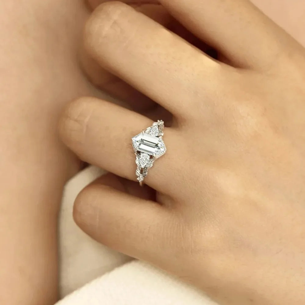 Trumium Genuine 925 Sterling Silver Hexagonal Zircon Luxury Rings For Women Flower Branch Vine Ring Wedding Fine Jewelry