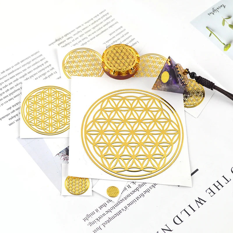 6PCS/Lot Flower of Life Copper Energy Stickers Phone Case Sticker Crafts DIY Jewelry Making