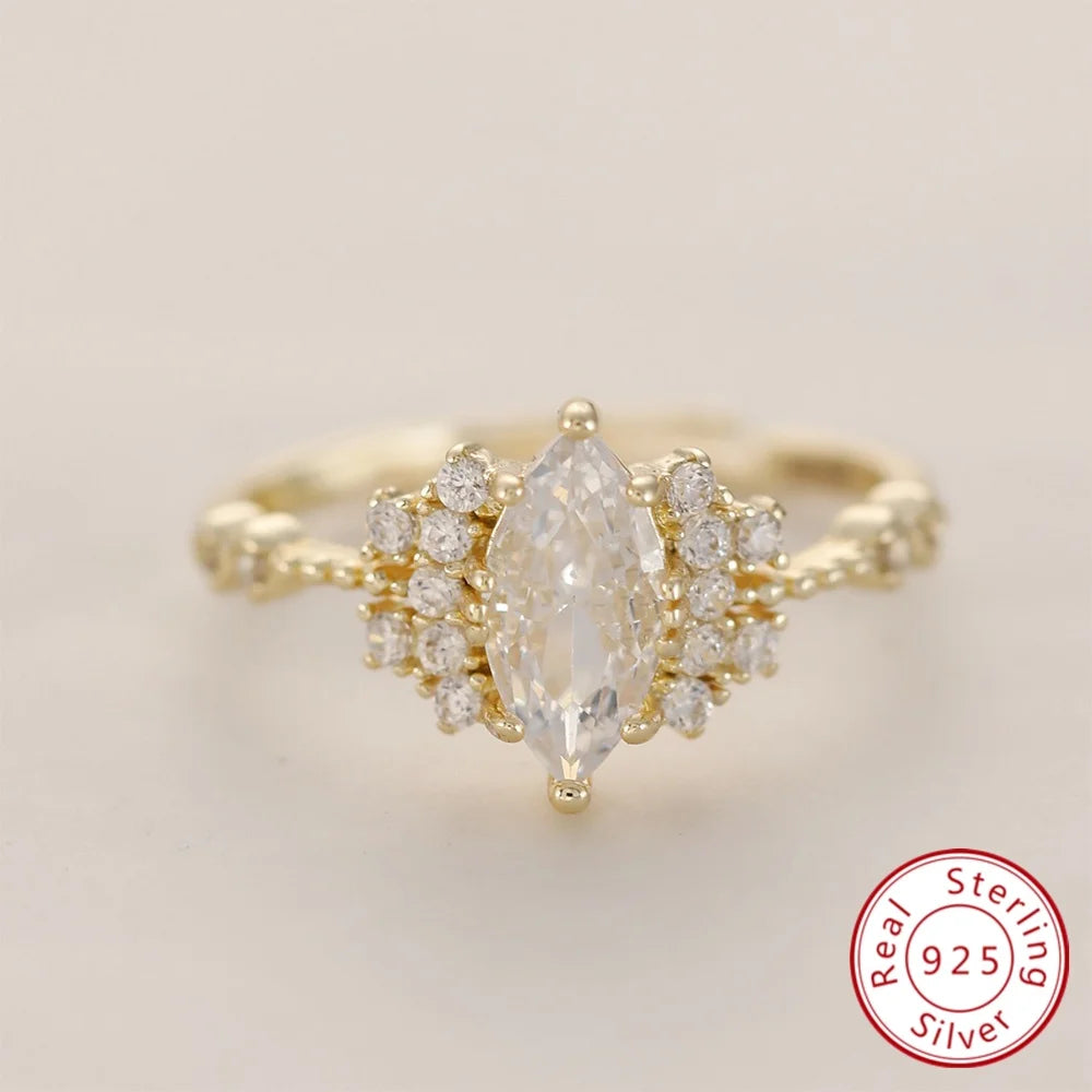 925 Sterling Silver Open Ring for Women 14K Gold Plated Boho Shiny Artificial crystal and Cubic Zirconia Daily Wear Fine Jewelry