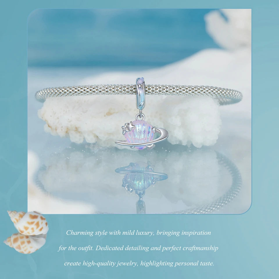 Bamoer 100% 925 Sterling Silver Romantic Crystal Butterfly Iris Charm For Women Fit Bracelet DIY Necklace Fine Jewelry Gift