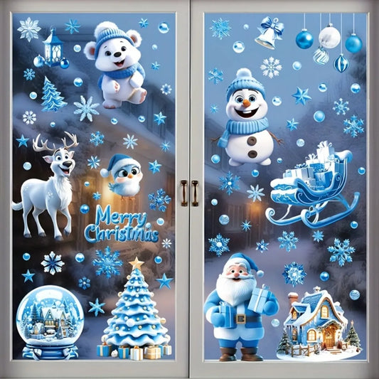 Christmas Festive Window Clings 9 Sheets/110pcs Merry Christmas Stickers for Glass Windows - Snowflake, Reindeer, Santa