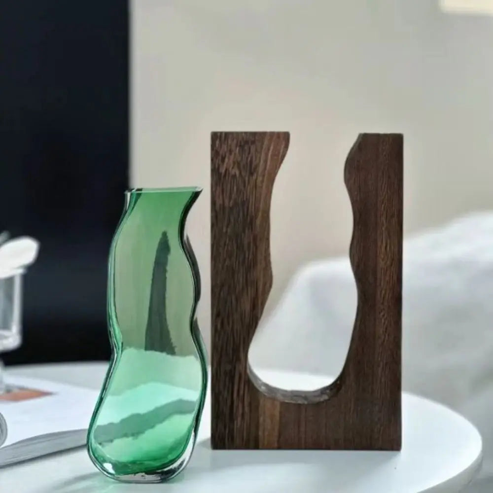 Flower Arrangement Bottle Wooden Glass Vase Creative Modern Hydroponic Flower Holder Exquisite Transparent Flower Pot Homestay