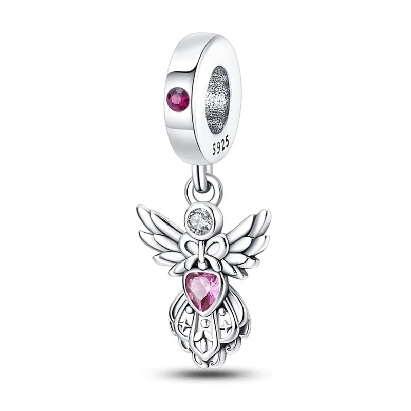 Hot Sale 925 Silver Retro Heart Shape Lotus Angel Charm Beads Fit Pandach Original DIY Bracelets Birthday Gifts Fine Jewelry