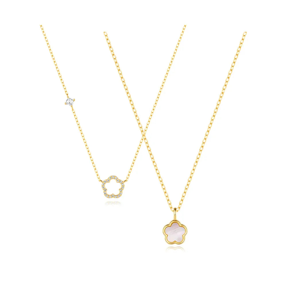 LENNIK 100% 925 Sterling Silver Women necklace plated with Exquisite five petal flower hollowed out white shell zircon plata 925