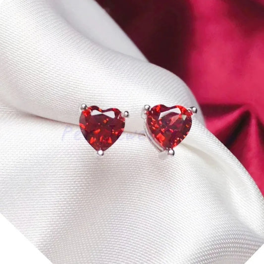 Buyee 925 Sterling Silver Small Stud Earring Light RED CRYSTAL Simple Heart Earring for Woman Fashion Party Fine Jewelry Earring
