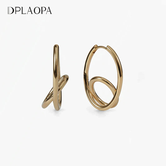 DPLAOPA 925 Sterling Silver Irregular Two Circle Hoop Earring Piercing Plain 2025 New Trendy Fine Casual Daily Party Jewels Gift