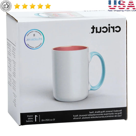 Beveled Ceramic Mug Blank Infusible Ink Compatible with Mug Press Straight Pressing Surface Dishwasher Safe Gift Box 15oz 1ct