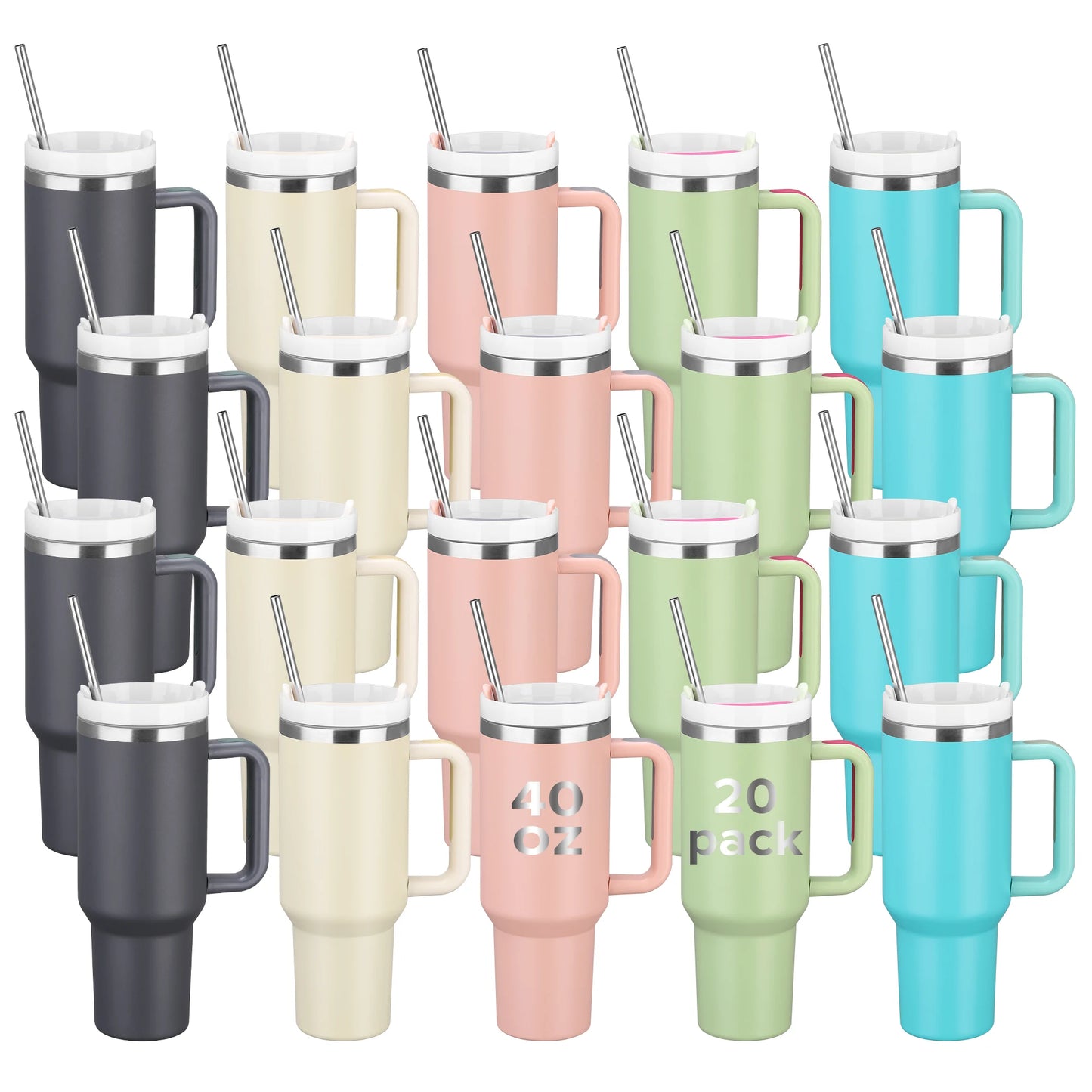 20 Pack 40 Oz Tumbler Stainless Steel Vacuum Insulation Keep Hot and Cold,Reusable Double Wall Travel Coffee Mug,Outdoor Travel