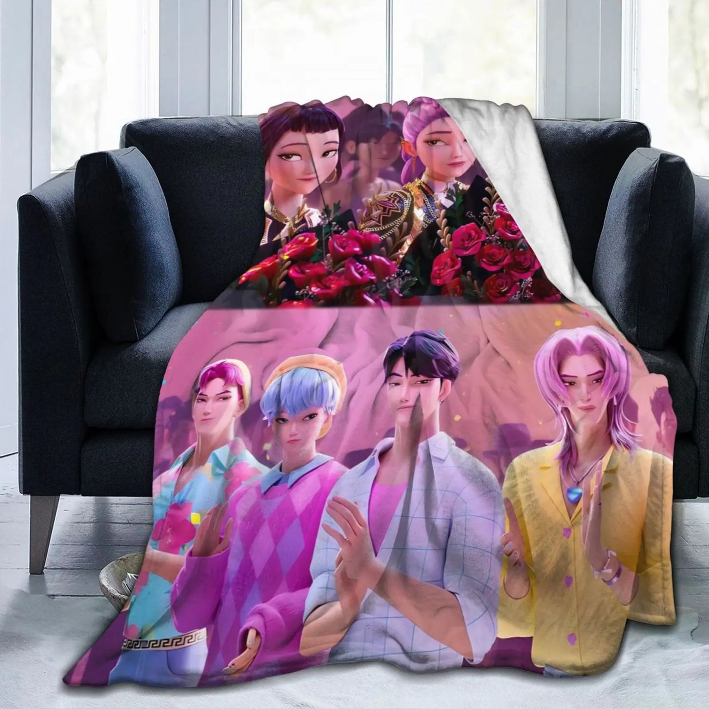 Funny Sajaboys & Huntrix Girls Cozy Super Soft Flannel Blanket